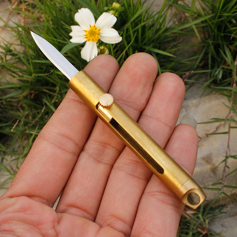 Handmade brass Mini portable small knife pocket small knife push-pull automatic spring detached express water fruit knife key chain knife