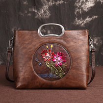 Retro Embossing Dragonfly Female Bag Head Layer Cow Leather Hand Single Shoulder Bag Slanted Satchel Bag Handmade Polish Postal Diff Bag