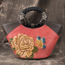 Genuine Leather Embossed Butterfly Female Baotou Layer Cow Leather Retro Diagonal Satchel Women and America handbag lady leather differential bag