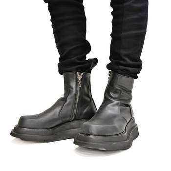 2025 new autumn and winter t stage catwalk thick-soled male singer boots short boots men's martin boots genuine leather mid-top leather boots