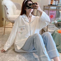 2021 new home wear autumn and winter pajamas womens long sleeves thin net red cotton cute size loose can be worn outside