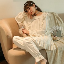 Autumn new pajamas womens cotton long sleeves fresh court style simple casual antique set homewear can be worn outside