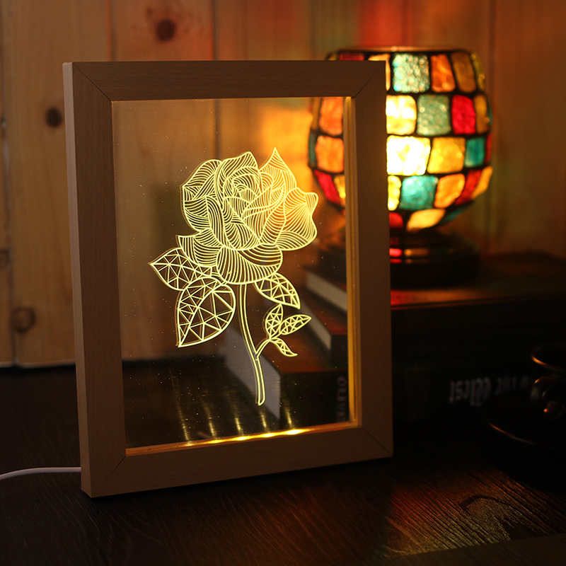 3D small night light plug-in electric bed head lamp creative dream Mini small table lamp bedroom deer head photo frame lamp swing table decorative lamp