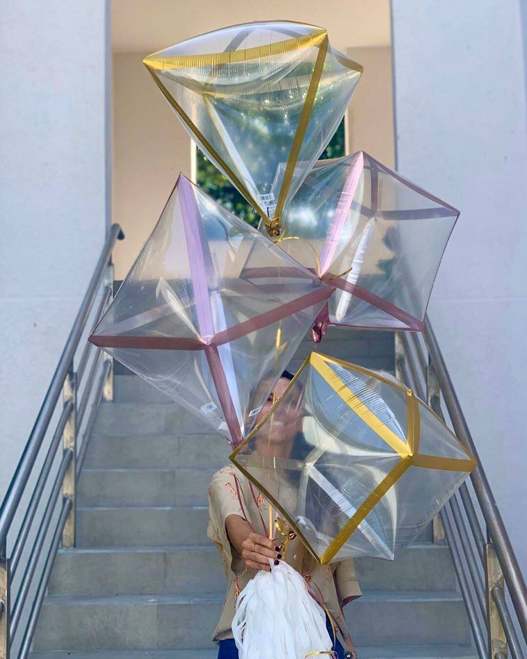 22-inch 4D Aluminum Film Balloon Transparent Phnom Penh Square Diamond INS Style Internet Celebrity Background Decoration Photo Layout Supplies