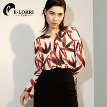 E-Lorri E-Lorri womens autumn 2018 new Korean color loose chiffon lantern sleeve round neck shirt top