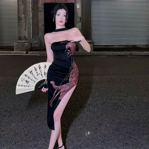 Сексуальное длинное платье, популярно в интернете, длина миди