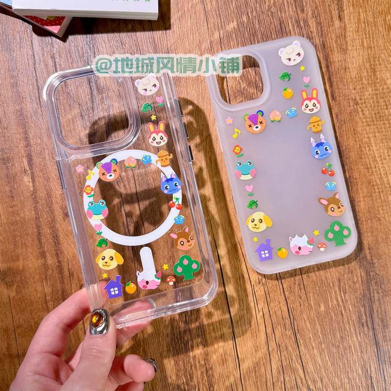 Animal Crossing Fan-Made Frosted Transparent Magnetic Phone Case, Cute Full-Cover Soft Case Suitable for iPhone