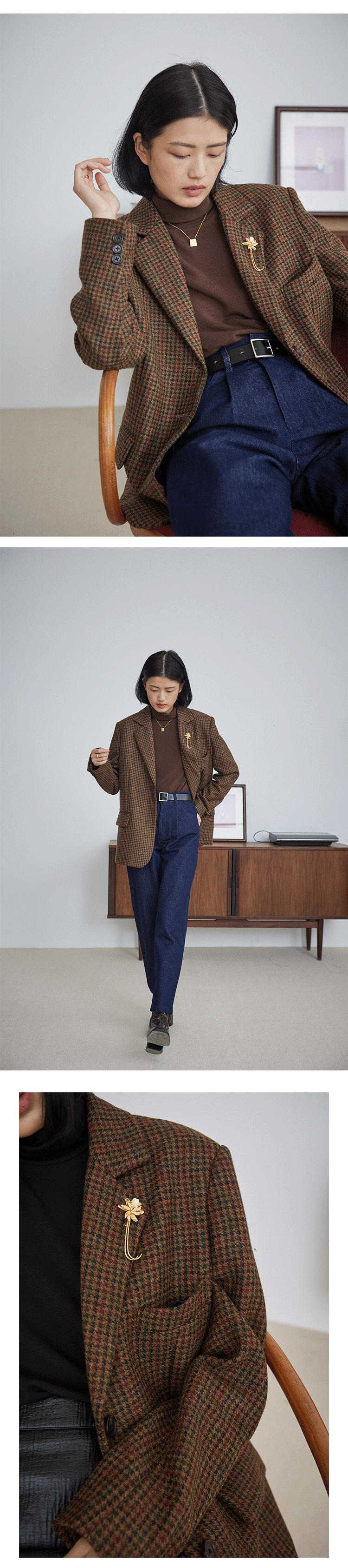 【極美品】サイズ46　ソブリン×ロロピアーナ　千鳥格子　ブラウンベージュスーツ 極美品】サイズ46 ソブリン×ロロピアーナ 千鳥格子 ブラウンベージュ