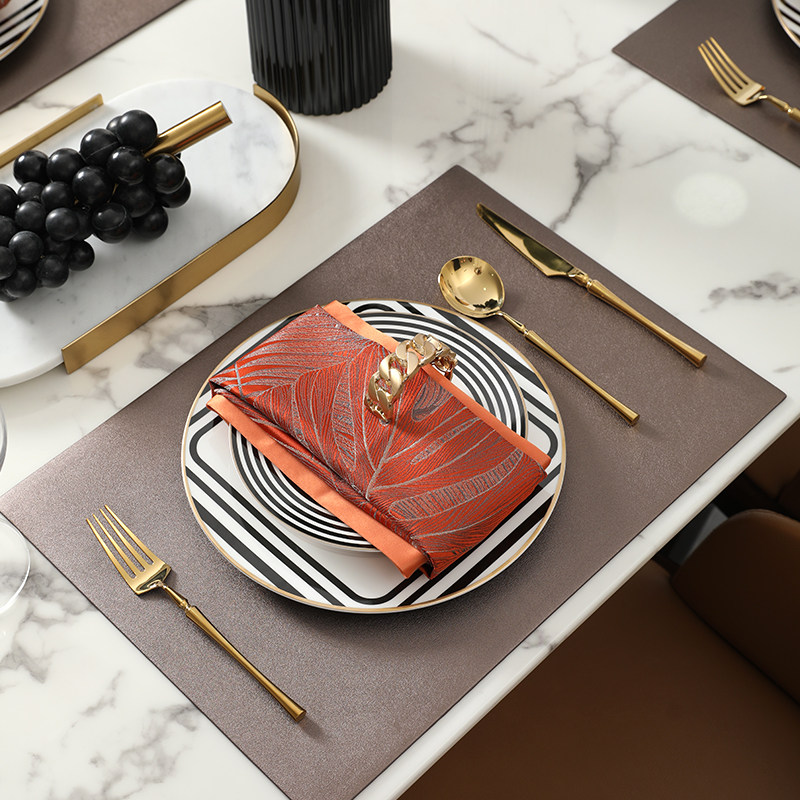 High-end Sector Leather Heat Insulation Dining Mat Waterproof Oil China Wind Roundtable Hotel Special Cortical Light Extravagant Table Mat