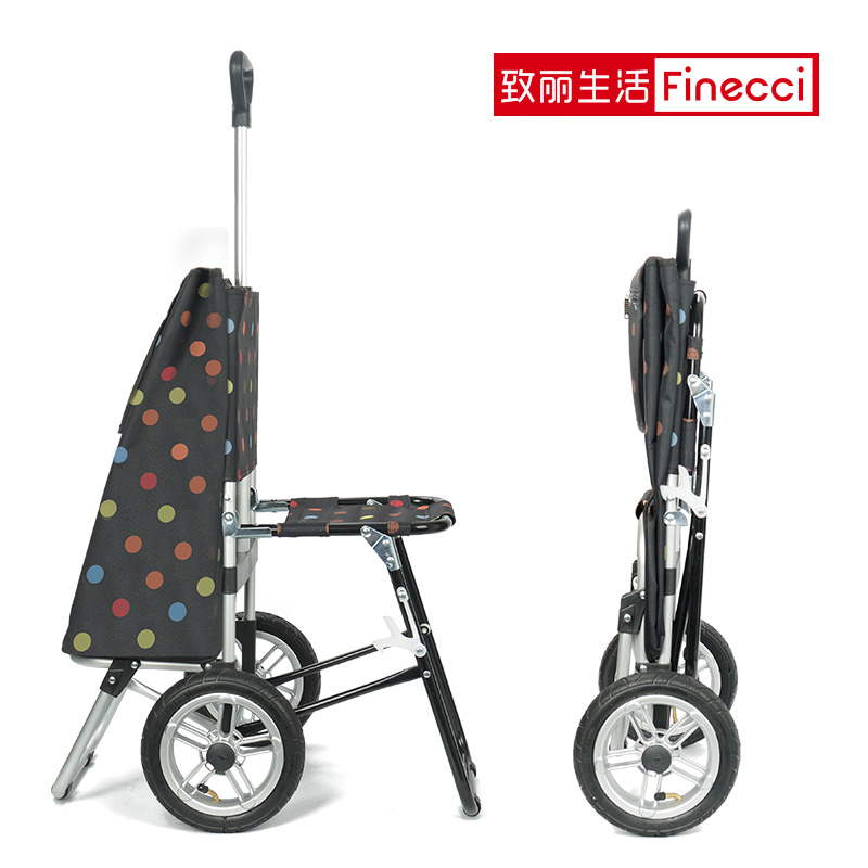 Shopping cart with stool trolley trolley light folding portable small cart shopping cart fishing cart household