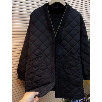 Versatile style v-neck simple rhombus cotton jacket for women Versatile style v-neck simple rhombus cotton jacket for women