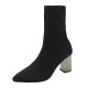 Flyknit elastic stocking boots Women's short boots 2024 spring and autumn single boots European and American pointed toe thick heel heels slimming Martin boots