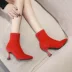 Giày bốt nữ 2018 thu đông mới bốt cao cổ đế xuồng gợi cảm mũi nhọn ngắn ống ngắn bốt cao gót Martin bốt cao cổ boot nữ cao cổ Giày ống