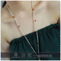 Thai high-grade Buddhist chain 925 sterling silver ball necklace male Lady strawberry Crystal Garnet hanging chain three hanging