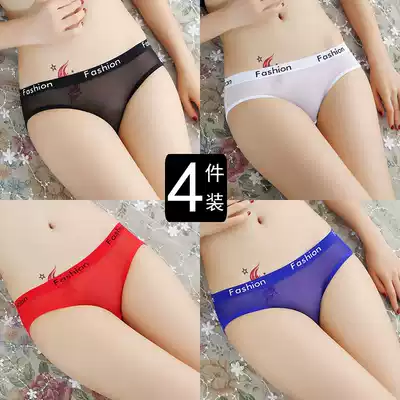 4-piece sexy wide-sided letter ladies underwear women's low waist ultra-thin transparent mesh seduction triangle underwear head