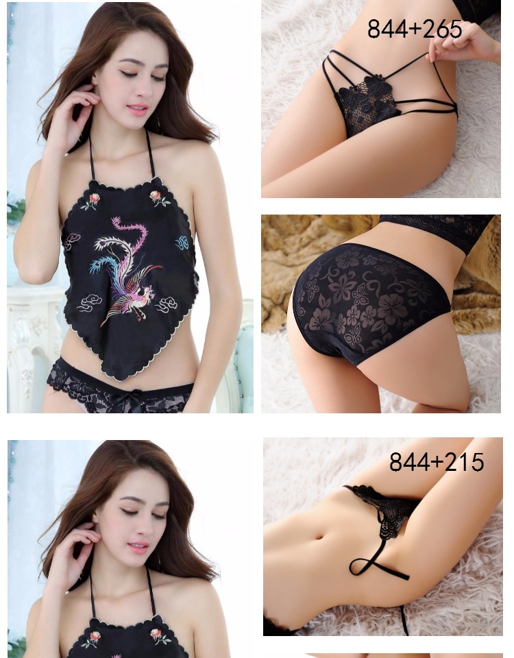 2 piece set tạp dề phong cách sling treo cổ đồ lót ladies dành cho người lớn phù hợp với màu đen sexy ren trong suốt đồ ngủ đồ ngủ gợi tình