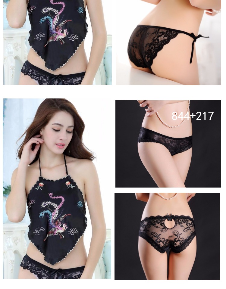 2 piece set tạp dề phong cách sling treo cổ đồ lót ladies dành cho người lớn phù hợp với màu đen sexy ren trong suốt đồ ngủ