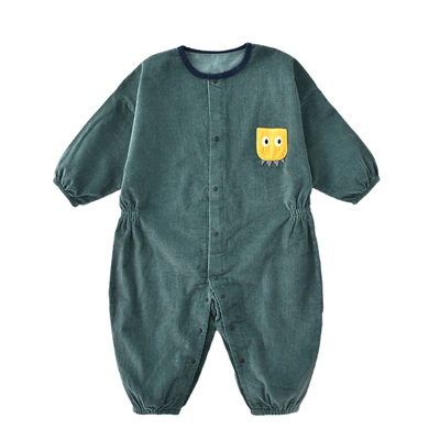 宝宝开档灯芯绒纯棉防脏防水宽松连体罩衣