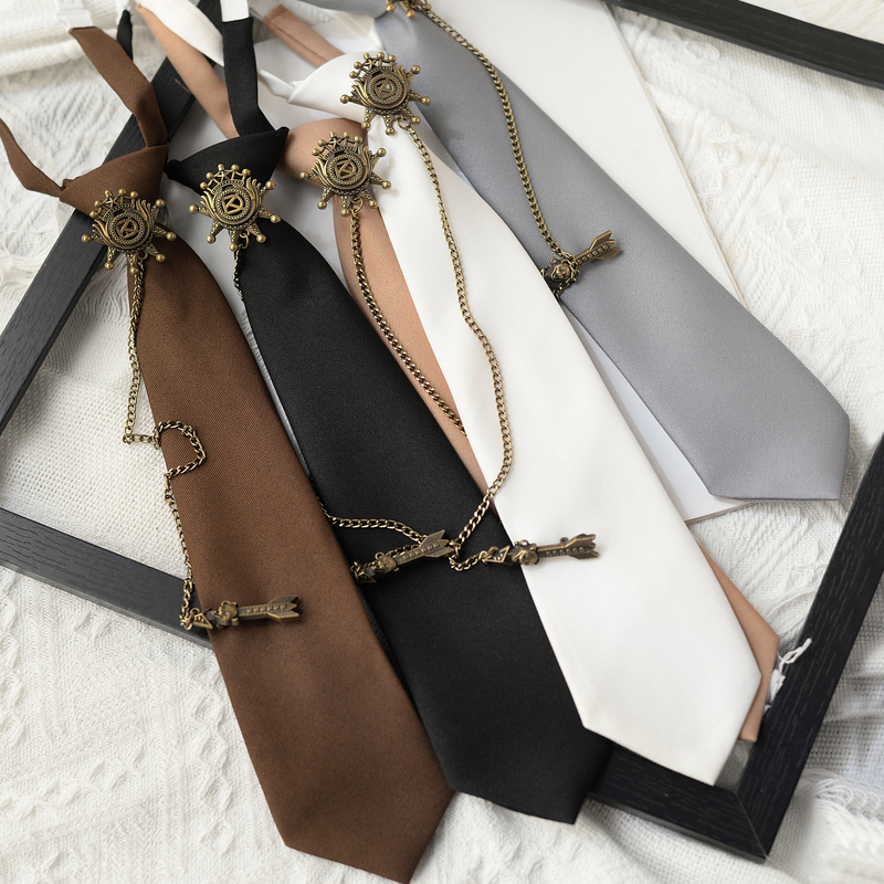 Ancient Badge Tie, Fashionable Casual Retro No-Tie Short Shirt Accessory, High-End Artistic Elegant Black Brown