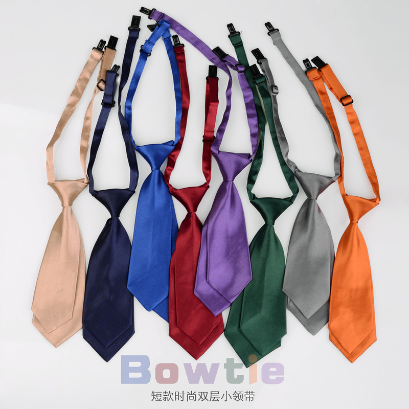 Solid Color No-Tie Short Tie, Double-Layered, Professional Style for Girls, Black and Red, Preppy Style, Fashionable and Sweet Clothing Accessory