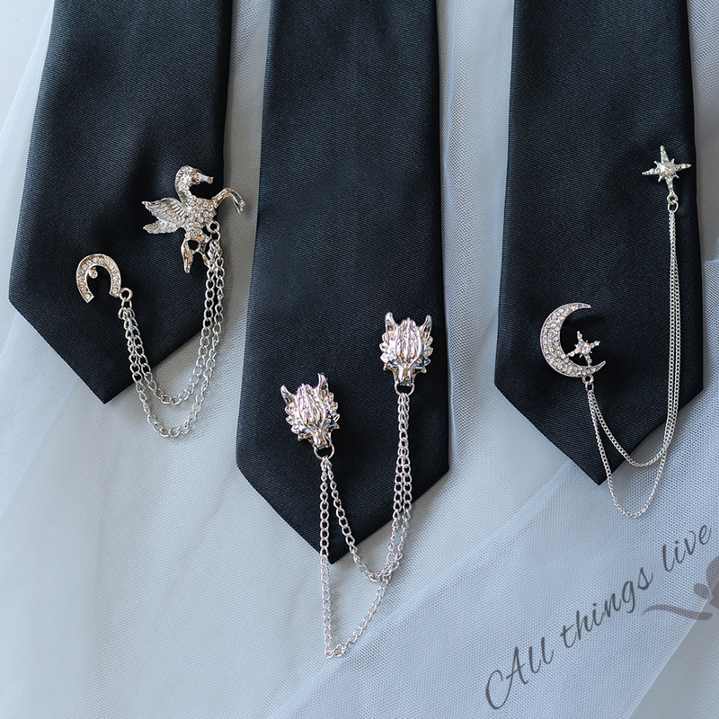 【Lin Yuejun】Metal Chain Black Tie, No-Knot Design, Jk Uniform, Academy Style, Versatile, Personalized, Trendy for Women