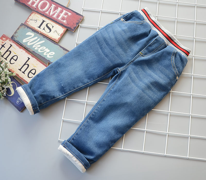 Boy Clip Cotton Jeans Triple Silk Cotton Clip Cotton Children Thickened Casual Cotton Pants Baby 100 Hitch Warm And Long Pants