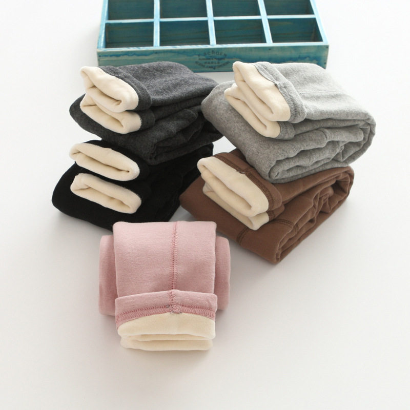 Girl plus pants in autumn and winter new children high waist belly care pure color with baby thickened leisure long pants