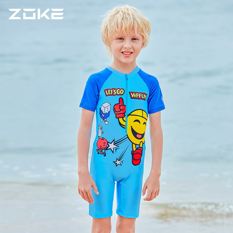 zoke children's swimwear zhong da tong Siamese short sleeve boy fang sai swimsuit baby cartoon quick-drying swimming trunks