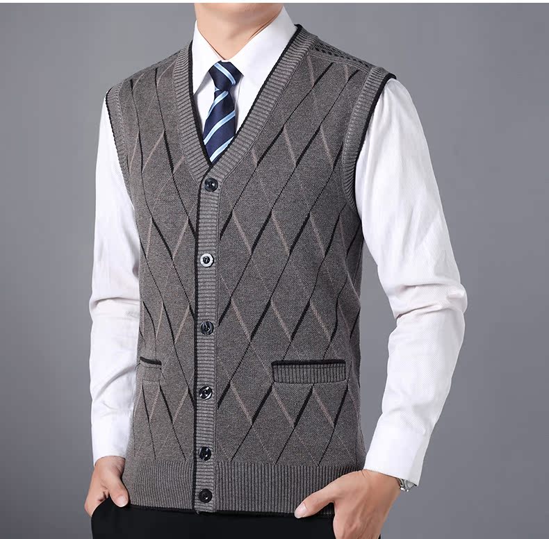 ZERO-ALL mùa thu và mùa đông nam không tay vest Áo len cổ chữ V vest nam len dày dễ dàng nới lỏng vai đan cardigan nam 