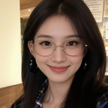 Ultra-Light Titanium Frame Gold-Rimmed Glasses for Women with Myopia, Can Be Customized with Prescription, Anti-Blue Light, High-End Korean Style Cat-Eye Eyeglass Frame