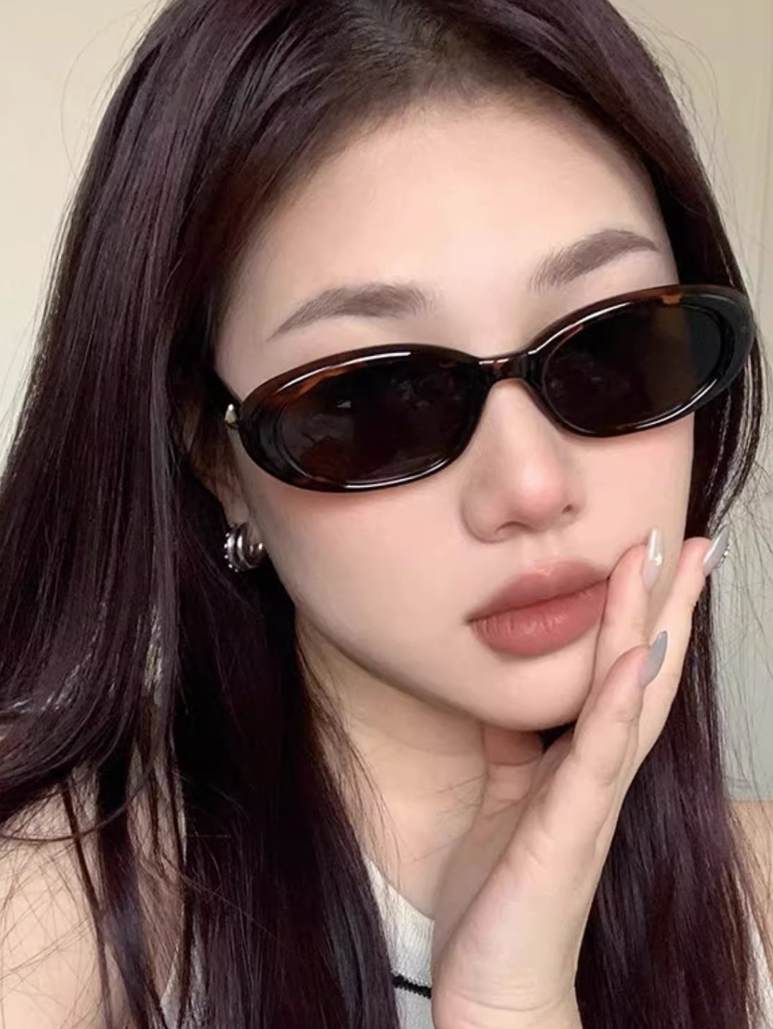 Leopard Print Cat-Eye Sunglasses for Women, Internet Celebrity Style, Oval Small Frame, Retro Tortoiseshell Sunglasses, Face-Slimming, Hiking, Uv Protection