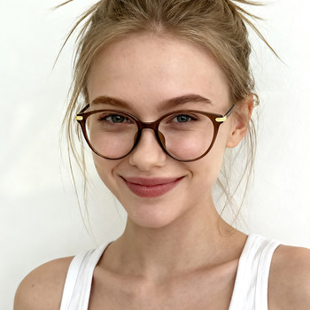 Retro Brown Cat-Eye Glasses Frame for Women with Myopia, Can Be Customized with Prescription, Natural Look, Korean Style, High-End Feel, Non-Prescription Glasses, Ultra-Light, Blue Light Blocking
