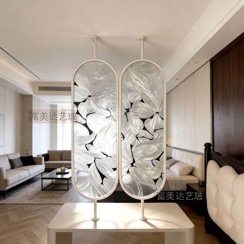 Light Luxury French-Style Cloisonné Enamel Glass Screen Partition for Bathroom Half-Wall, High-End Villa Divider for Living Room Entrance