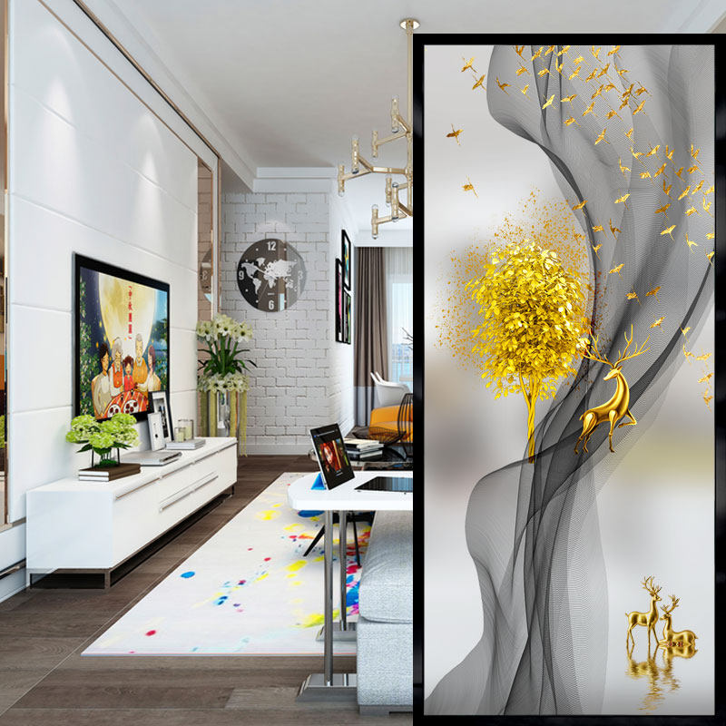 Simple art glass partition light-transmitting screen light luxury custom tempered frosted craft living room background porch double-sided