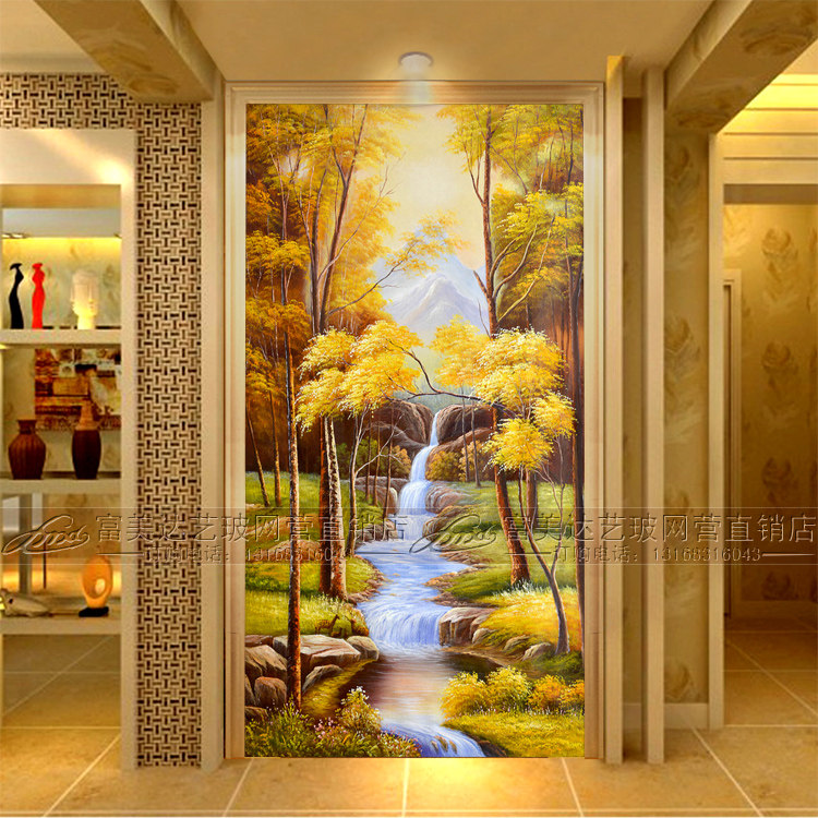 Eurostyle Living Room Introductory Genguan Art Glass Screen Decoration Movement Customized Partition Landscape Painting Background Wall