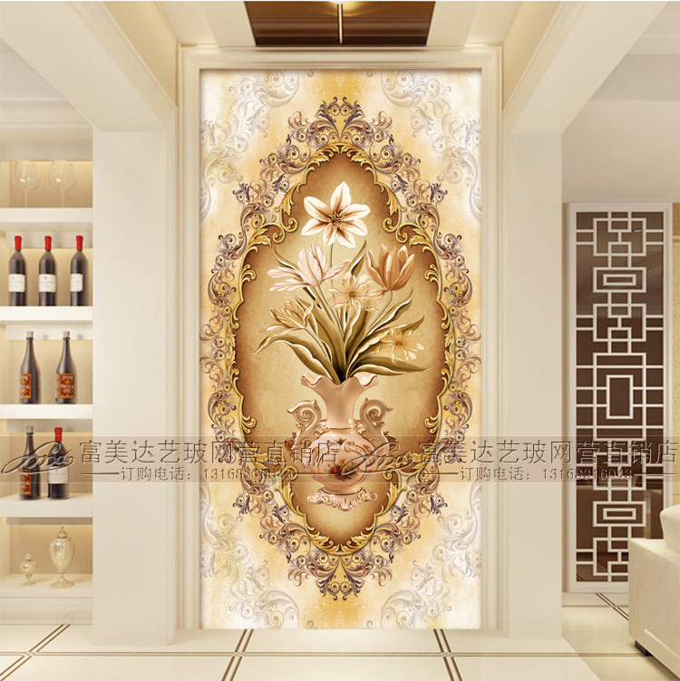 Art Glass Eurostyle Genguan Background Wall Partition Double Sided Living Room Decoration Screen Steel-tempered Process Glass Custom