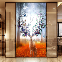 Eurostyle Art Glass Partition American Introductory Living Room Shoe Cabinet Screen Xuanguan Gangway Background Wall Hanging Painting Elk Deer