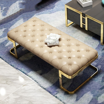 Nordic Light Lavish Bed Tailstool Bedroom Bed with modern minimalist bedside bench long stool bedside Stainless Steel Genuine Leather