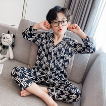 Medium and large childrens pajamas spring and autumn thin style boys ice silk home clothes children long sleeves summer silk air conditioning suit