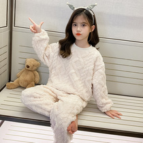 Girls pajamas autumn winter plus thick flannel little girl home clothes winter middle child coral fleece pajamas