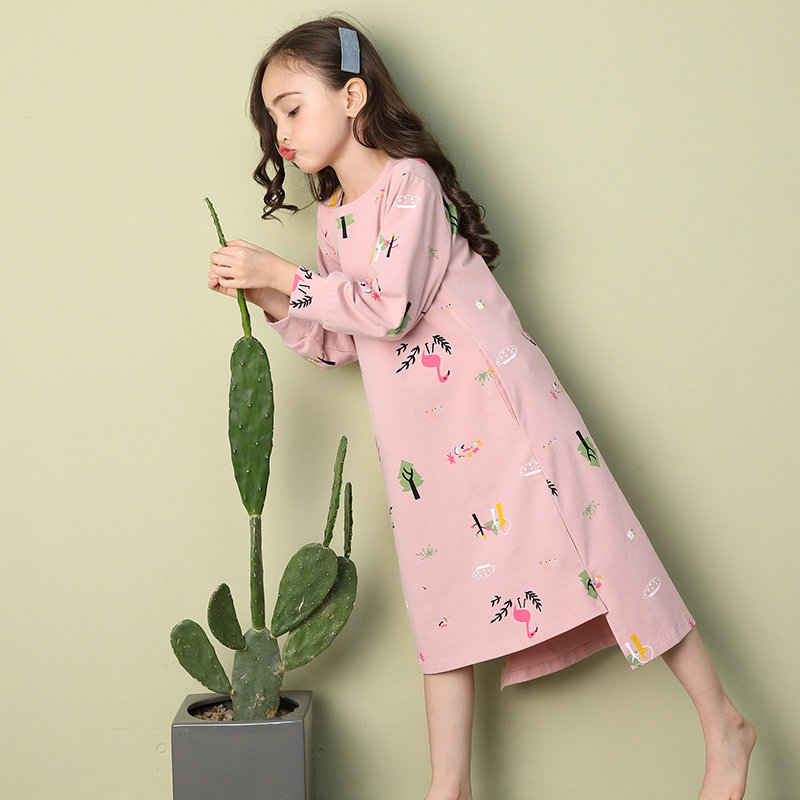 Children's pajamas 2022 new child pure cotton long sleeve spring and autumn paternity dress cartoon home dress Han edition