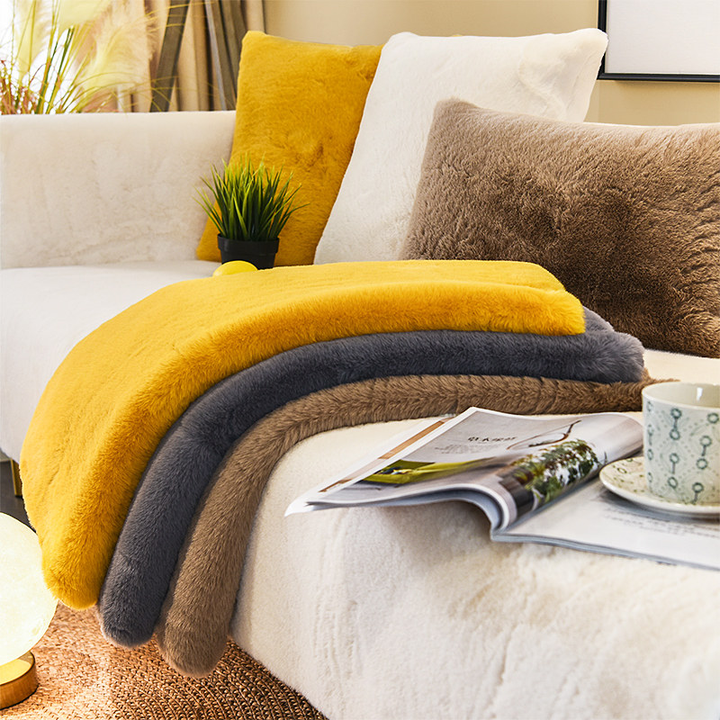 Light luxury plush sofa pad Simply modern winter thickening anti-slip high-end cover winter fur cushion