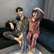 Couple pajamas golden velvet long sleeve spring and autumn Net red leisure loose size newly married men and womens home clothing autumn and winter