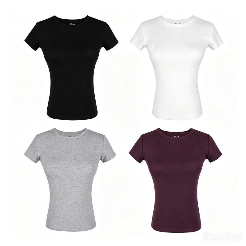Gtal26Ss American Casual Style G02 Fit Waist-Cinching T-Shirt for Women, Slim Fit, Round Neck, Regular Shoulder, Solid Color, Versatile Short Sleeves