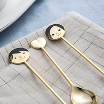 Japanese native elfin high Mulberry metal creative gold-plated 430 stainless steel ins coffee spoon mixing rod mixing spoon