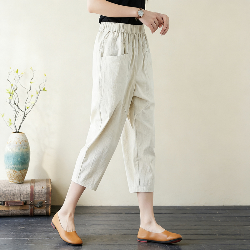 Plus-Size Minimalist Style Authentic Cropped Pants for Women, Summer High-Waisted Loose Harem Pants, Large Size Casual Pants 100kg Plus-Size Minimalist Style Authentic Cropped Pants for Women, Summer High-Waisted Loose Harem Pants, Large Size Casual Pants 100kg