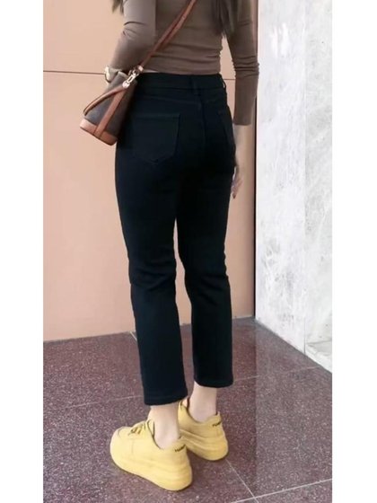 夏季薄款弹力高腰显瘦九分大码烟管裤八分黑色百搭小个子牛仔裤女