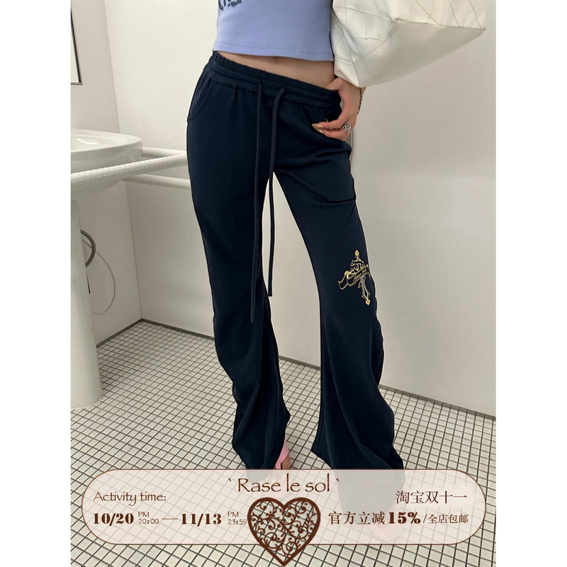 Rase Le Sol'Cross Scepter' Navy Blue Printed Scimitar Sweatpants American-Style Low-Rise Casual Pants Rase Le Sol'Cross Scepter' Navy Blue Printed Scimitar Sweatpants American-Style Low-Rise Casual Pants