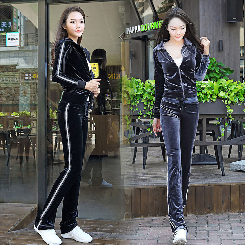 Golden Velvet Sports Suit Woman Spring Autumn Winter 2022 New Gush Thickening European Station Fashion Casual Two-piece Style