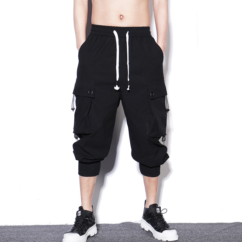 Summer Cropped Pants for Men, Loose Thin Jogger Cargo Pants with Drape, Slim-Fit Casual Harem Pants, Student 8-Point Pants for Men